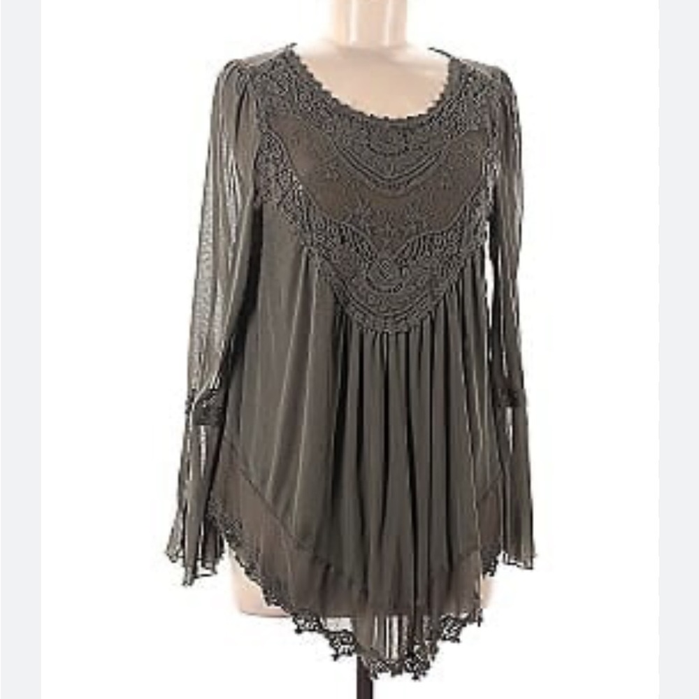 Boho style mesh and lace long sleeve blouse